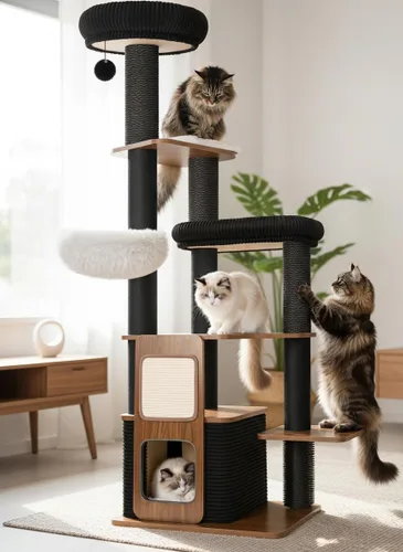 Torre moderna de árbol para gatos de interior de 63 pulgadas, árboles resistentes para gatos grandes, torre de árbol para gatos adultos Maine Coon