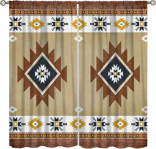 Miniatura 14 de YCness Cortinas aztecas, patrón étnico nativo nativo americano del suroeste, patrón étnico bohemio occidental geométrico para sala de estar