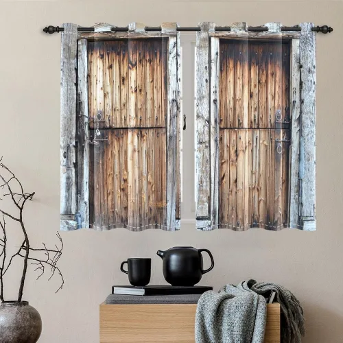 Miniatura 69 de Cortinas rústicas para ventana de puerta de granero, puerta de madera gris, puerta de garaje, tratamiento de ventana para sala de estar, dormitorio
