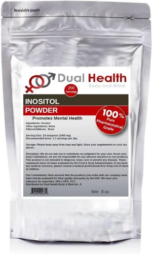 Dual Health Body & Mind Inositol en polvo (8 oz) Pure Vitamina B8 antioxidantes suplementos a granel 1000mg por porción