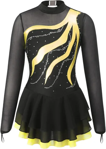 Miniatura 9 de Loyan Vestido de patinaje artístico brillante para niñas y niñas, de malla, de manga larga, patinaje sobre ruedas, competición de baile