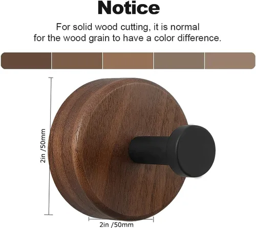 Miniatura 5 de Ganchos de pared de madera, paquete de 4 ganchos de madera de nogal oscuro para colgar bolsos, sombreros, mochilas, chaquetas, bolsas y batas
