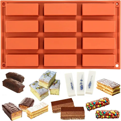 Miniatura 7 de FUNSHOWCASE Molde rectangular de silicona para barra de caramelo de chocolate, 20 cavidades, molde rectangular para tartas de jabón 20 cavidades por