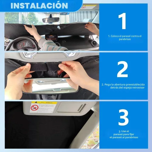 Miniatura 5 de Parasol de vidrio grueso 300T para automóvil, viene con bolsa de almacenamiento, mantiene el interior del automóvil fresco, parasol universal