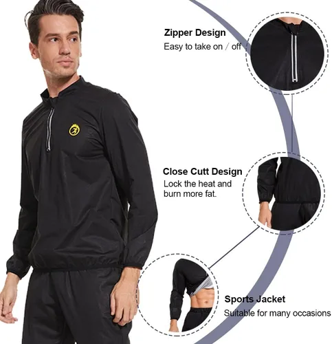 Miniatura 2 de NINGMI - Traje de sauna para hombre, chaqueta de sudor, camisa transpirable de manga larga, trajes de entrenamiento con cremallera, ejercicio