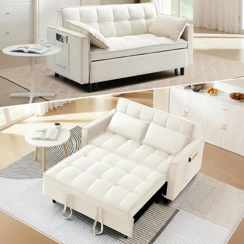 Miniatura 14 de CAPCAEK - Sofá cama convertible 3 en 1, sofá biplaza de terciopelo moderno con cama extraíble, sofá de salón pequeño con respaldo reclinable, negro