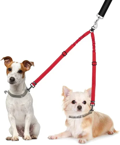 Miniatura 11 de AUTOWT Correa doble para perros, sin enredos, rotación giratoria de 360°, reflectante, con extensión de bungee, divisor para dos perros, cómoda