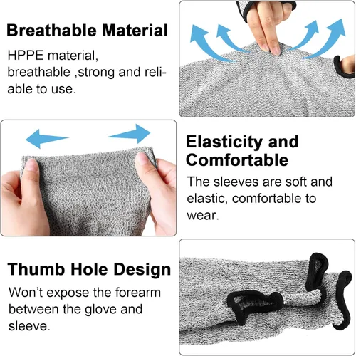 Miniatura 3 de JaGely 6 pares de mangas resistentes a cortes nivel 5 con agujero para el pulgar de 18 pulgadas, mangas de protección para brazos para granjeros