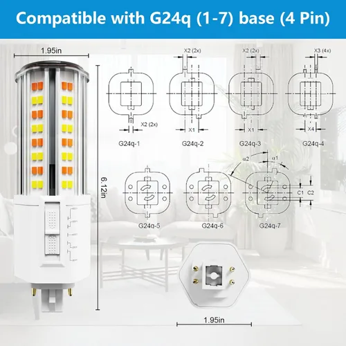 Miniatura 3 de IDO Bombilla LED G24q de 4 pines – 18 W 2400 lúmenes regulable (3000 K/3500 K/4000 K/5000 K/6500 K) 42 W CFL bombilla LED de repuesto PL para baño