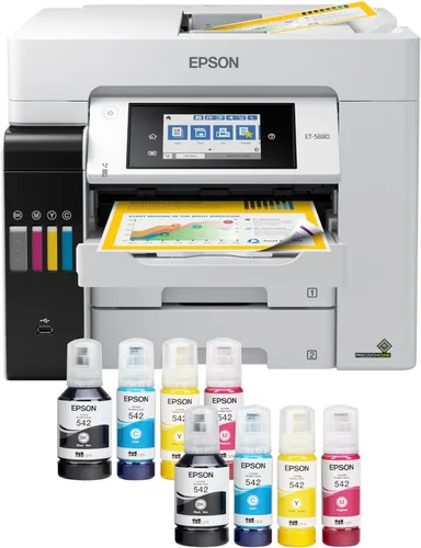 Miniatura 9 de Epson EcoTank Pro ET-5850 Impresora inalámbrica de color todo en uno SuperTank con escáner, copiadora, fax y Ethernet, color blanco
