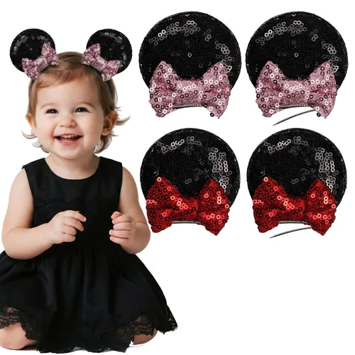 Miniatura 7 de Pinzas para orejas de ratón con lazo de lentejuelas brillantes, 2 pares, pasadores de pelo para niñas, accesorios para el cabello para decoración