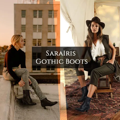 Miniatura 3 de SaraIris Womens Ankle Boots Mid Calf Boots Gothic Chunky Heel Lace Up Mesh Vintage Round Toe Knight Boots Witch Boots for Women