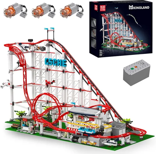 Mould King Juego de montaña rusa con tecnología 11014, 3646 piezas, parque de atracciones, modelo de posavasos de bucle, bloques de construcción