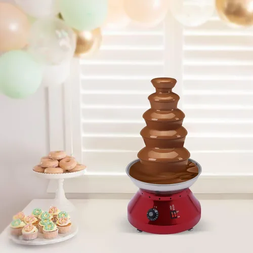 Miniatura 10 de Fuente de chocolate, torre comercial de fondue de chocolate caliente, 5 niveles, 7 libras, gran capacidad, máquina de calentamiento de fusión