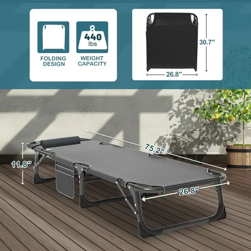 Miniatura 2 de NAIZEA Catre plegable de camping con alfombrilla para adultos, silla de descanso ajustable al aire libre, cama de dormir resistente, catres