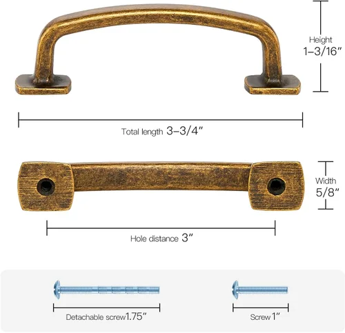 Miniatura 3 de Ravinte Tiradores de Armario Arqueados Sólidos Paquete de 10 de 3 Pulgadas Latón Antiguo Manijas de Gabinete de Cocina de Base Cuadrada Plana