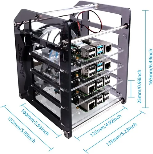 Miniatura 6 de GeeekPi Carcasa apilable para Raspberry Pi, Pi con ventilador de refrigeración 4.724 in RGB LED 5V ventilador para Raspberry Pi 4B/3B+/3B/2B/B+