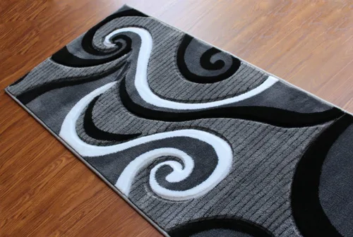 Masada Rugs, Colección Sophia - Alfombra de área tallada a mano, moderna contemporánea, gris, blanco, negro (2 pies x 7 pies 3 pulgadas) - Pasillo