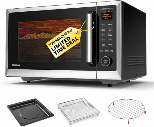 Miniatura 9 de TOSHIBA Optichef Pro Freidora de aire Combo horno microondas para encimera con inversor de origen, ChefDefrost, 1.0 pies cúbicos, 1000 W, acero