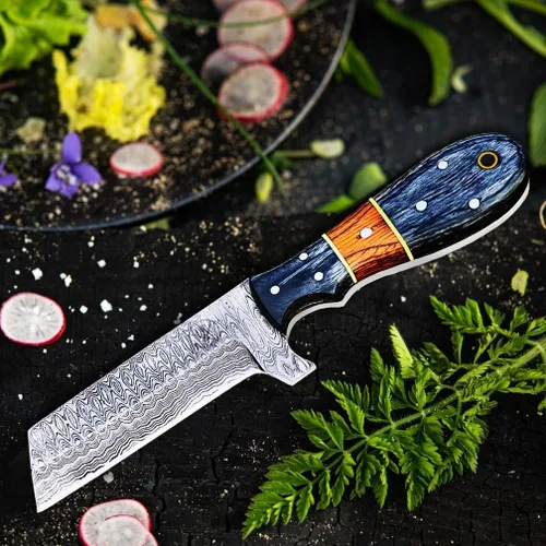 Miniatura 8 de Cuchillo cortador de toros de acero inoxidable de 8 pulgadas con funda para cinturón, cuchillo vaquero de espiga completa con mango de madera, hoja