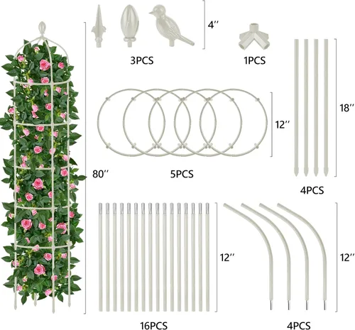 Miniatura 4 de Enrejado de obelisco de jardín para plantas trepadoras al aire libre, 6.7 pies, rosal, enrejado redondo para macetas, tubo de metal inoxidable