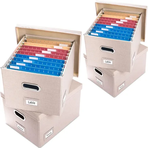 Miniatura 16 de PRANDOM Caja Organizadora de Archivos - Juego de 2 Cajas Plegables Decorativas de Lino para Almacenamiento de Archivos Colgantes con Tapas para Gris