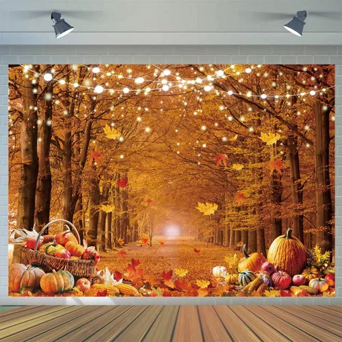 Fondo de fotografía de otoño de 7 x 5 pies, hojas de bosque de arce, calabaza, fondo, fiesta de Acción de Gracias, suministros de fiesta de cosecha