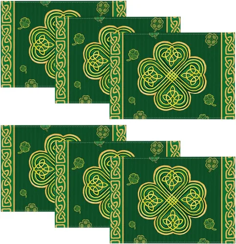Miniatura 9 de Artoid Mode Juego de 4 manteles individuales para el día de San Patricio, 12 x 18 pulgadas, con diseño de tréboles, color beige, para decoración