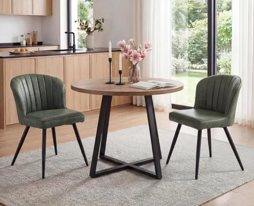 EALSON Juego de 2 sillas de comedor modernas, asiento tapizado de piel sintética verde con respaldo curvado y patas de metal, silla auxiliar sin Pu
