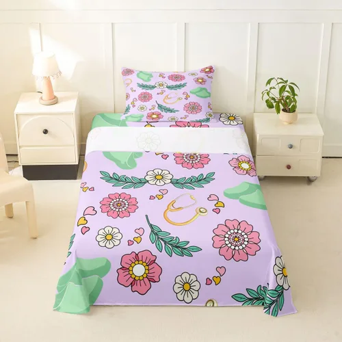 Miniatura 9 de Erosebridal Nurse Sheet Set Stethoscope Twin Sheets Set for Teen Boys,Colorful Medical Healthcare Heartbeat Syringe Fitted Sheet