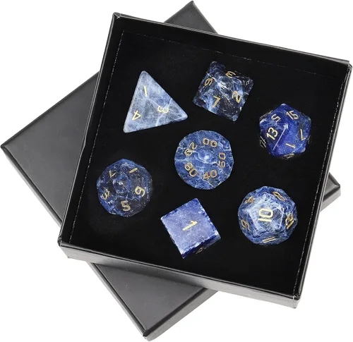 Miniatura 14 de mookaitedecor Juego de 7 dados poliédricos de cristal de ágata india, dados pulidos de piedras pulidas para juegos de mesa RPG MTG decoración