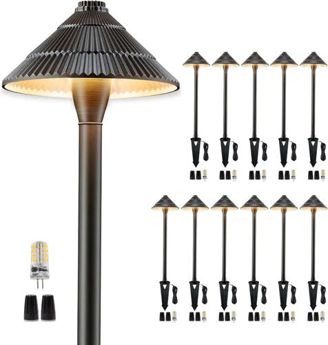 Miniatura 24 de Gardenreet Luces de camino de bajo voltaje de latón, luces LED de camino de paisaje, luces de patio al aire libre impermeables IP65, 12 V con cable