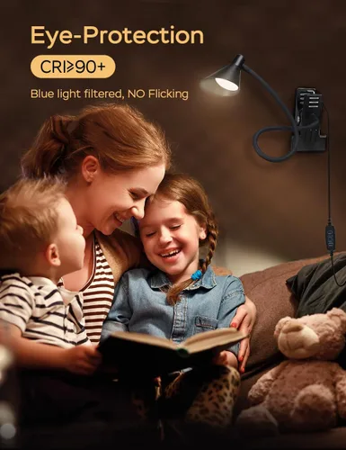 Miniatura 3 de LiFMIRA - Luz con clip USB para leer, luz de lectura con 3 modos de color, 10 niveles de brillo, luz de abrazadera para cuidar los ojos, luz de Negro