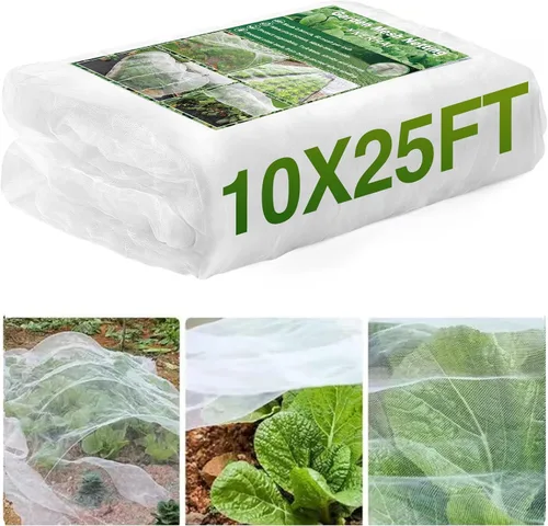 Barrera de malla de jardín de 10 x 25 pies, red de plantas de árboles frutales para vegetales, arbustos de arándanos, cubierta de fila, protección