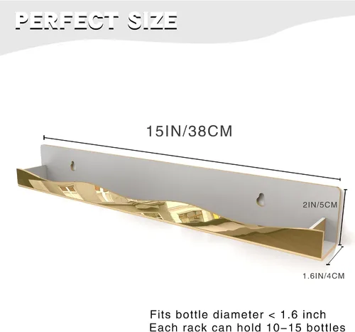 Miniatura 2 de YMVV Estantes de esmalte de uñas montados en la pared, estante organizador de esmalte de uñas con acabado de espejo dorado de 5 pulgadas, estante
