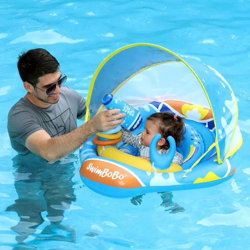 Anillo flotador de piscina para bebé con toldo ajustable y asiento de seguridad para piscina de juguete para edades de 6 a 36 meses Nave espacial