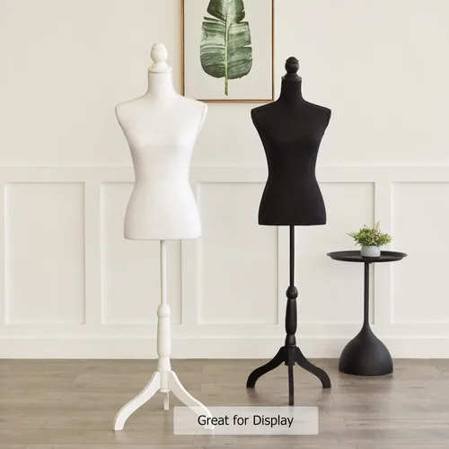 Miniatura 7 de Forma de vestido de cuerpo de torso de maniquí femenino blanco con soporte de trípode ajustable para exhibición de joyas de vestir