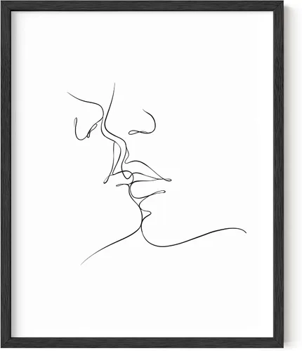 HAUS AND HUES Póster artístico de pared con diseño de pareja besándose – silueta de mujer, decoración minimalista para dormitorio (sin marco, 16 x