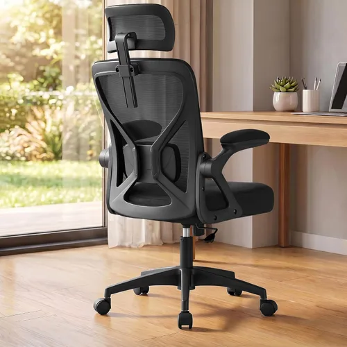 Miniatura 13 de VASAGLE Silla de tocador con respaldo, silla de escritorio giratoria ajustable y linda con ruedas, sherpa y cuero PU para soporte lumbar, compacta
