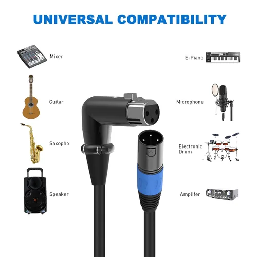 Miniatura 4 de LanSenSu Cable de enchufe XLR en ángulo recto XLR a recto, cable equilibrado de 90 grados hembra a macho recto de 3 pines a 3 pines