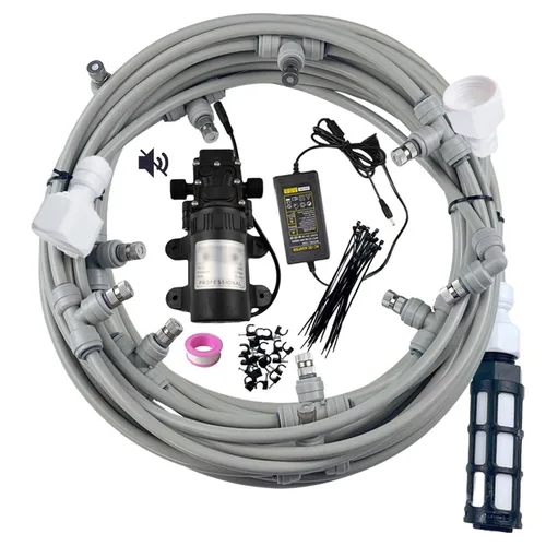 Kit de sistema de refrigeración por nebulización al aire libre con kit de filtro de bomba silenciosa, línea de nebulización + rociadores de latón,