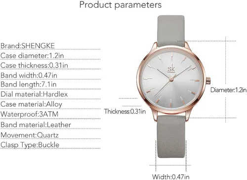 Miniatura 5 de SK Reloj de pulsera de cuarzo para mujer, elegante, ultrafino, resistente al agua