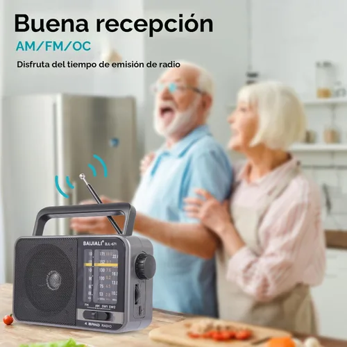 Miniatura 6 de Radio transistor AM/FM portátil con altavoz, alimentada por batería o USB - Radio compacta de emergencia para interior, exterior, viajes y tormentas