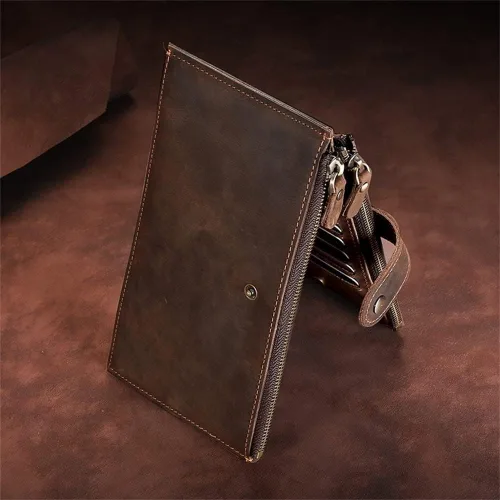 Miniatura 5 de Bolso de mano grande y largo de cuero para hombre, tarjetero, chequera, organizador múltiple con cremallera