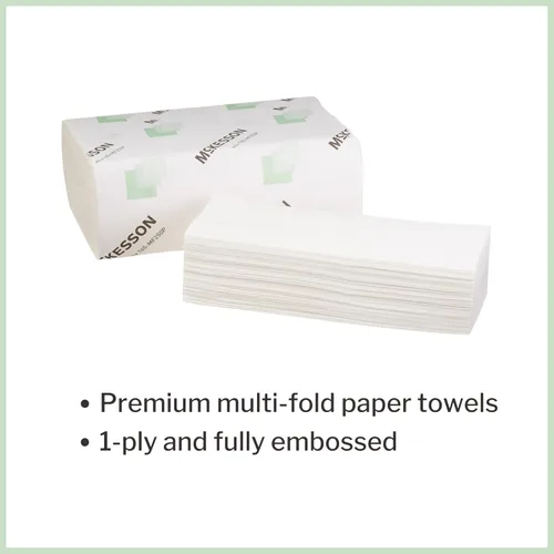 Miniatura 2 de McKesson Toallas de papel multipliegue premium para baño o cocina, papel de mano blanco de 1 capa hecha de fibra sostenible, 250 toallas, 16