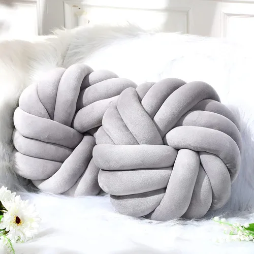 Fumete 2 piezas almohadas de nudo redondas de 14 pulgadas, almohada de bola de nudo de felpa suave hecha a mano, cojín decorativo moderno anudado