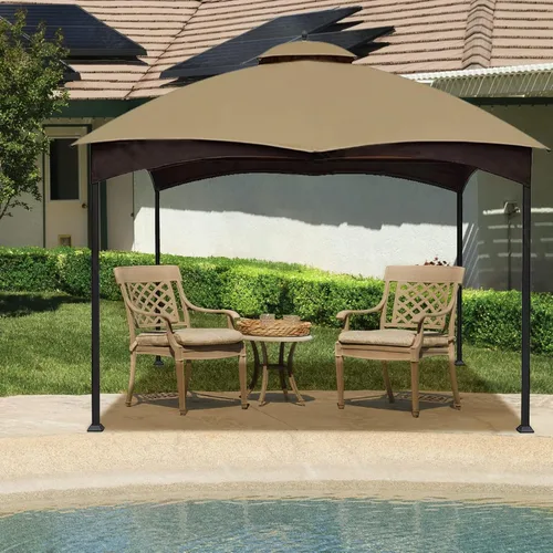 Miniatura 5 de Hugline Toldo de repuesto para exteriores, cubierta de techo de doble nivel para cenador Lowe's Allen Roth de 10 x 12 pies, #GF-12S004B-1 (Caqui)