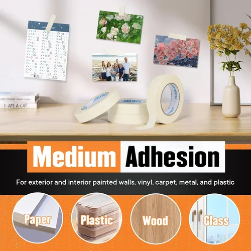 Miniatura 3 de Cinta adhesiva de 0.94 pulgadas de ancho, fina cinta blanca para pintores, cinta adhesiva beige a granel para pintar el hogar, oficina, escuela