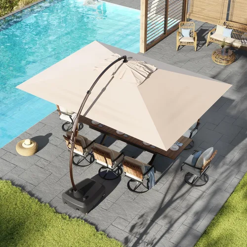 Miniatura 23 de Grand Patio 9x12 pies Sombrilla voladiza con base y funda para exterior, sombrilla rectangular de aluminio para terraza y jardín (Champán, 9x12 pies)