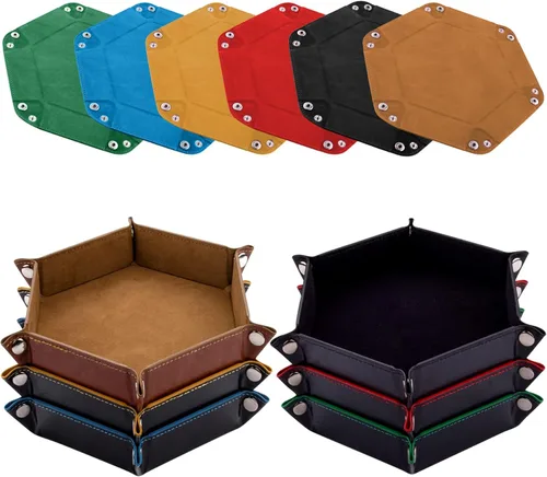 SIQUK 6 bandejas de dados hexagonales para dados plegables, de piel sintética, para juegos de dados como RPG, DND y otros juegos de mesa (camello,